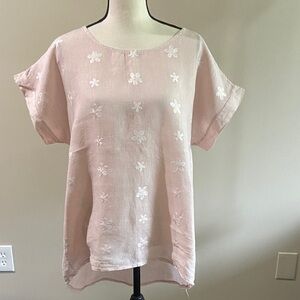 Linen Blush Colored Floral Women's Blouse Size Large